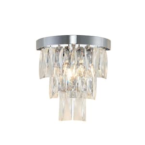 10 in. W 1-Light Chrome Wall Sconce With Clear Crystals
