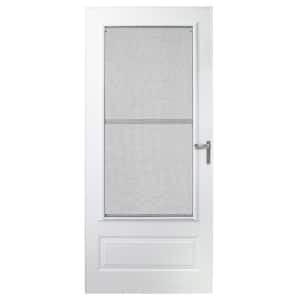 30 in. x 80 in. 300 Series White Universal Triple-Track Aluminum Storm Door with Nickel Hardware