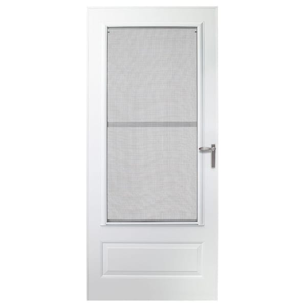 EMCO 300 Series 36 in. x 80 in. White Universal Triple-Track Woodcore Storm Door with Nickel Hardware