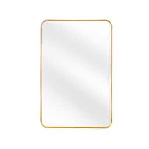 Modern 22 in. W x 30 in. H Rectangular Framed Wall Bathroom Vanity Mirror in Gold
