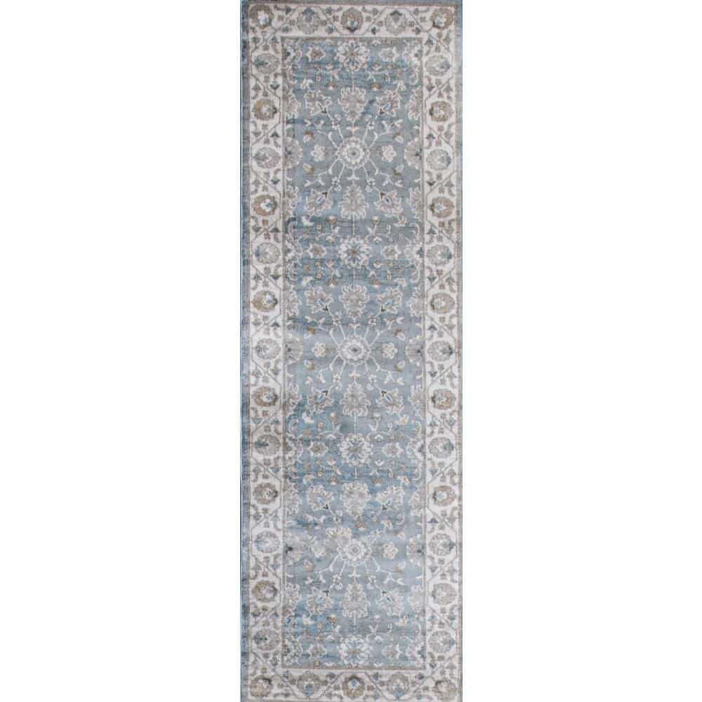 Ashland Lt. Blue 3 ft. x 8 ft. (2 ft. 6 in. x 8 ft.) Floral Transitional Ru