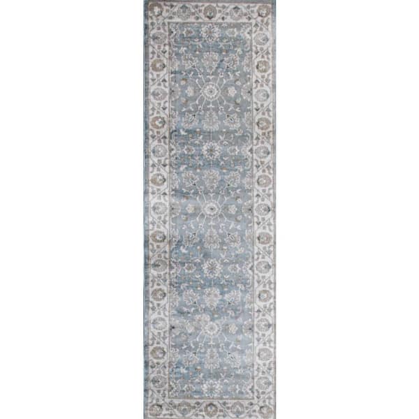 BASHIAN Ashland Lt. Blue 3 ft. x 8 ft. (2 ft. 6 in. x 8 ft.) Floral Transitional Runner Rug