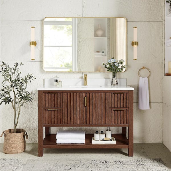 Vitre 48 in.W x 22 in.D x 33.9 in.D Single Bath Vanity in Aged Dark Brown Oak with White Engineered Stone Top