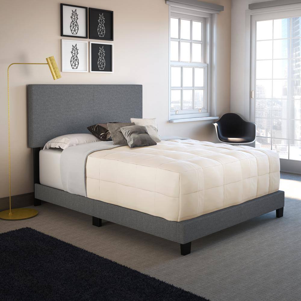 Sleek Milan Gray Linen Upholstered Queen Platform Bed with Tufted Headboard