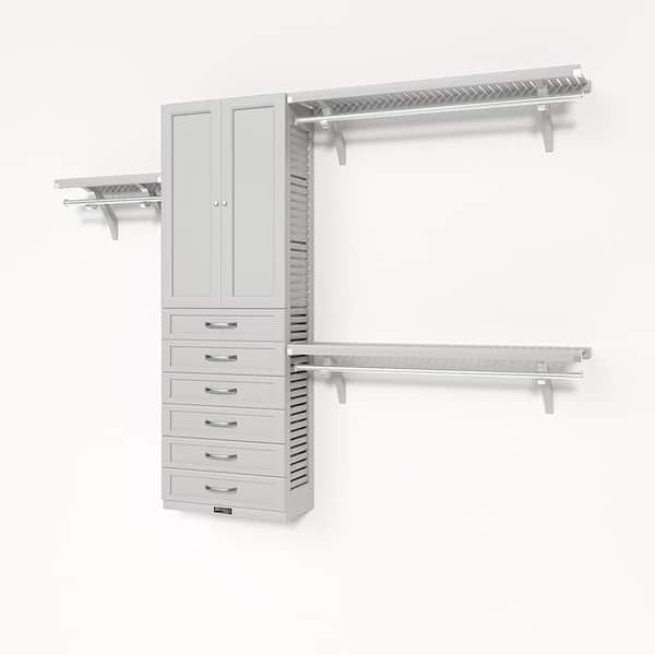 John Louis Home 72 in. W - 120 in. W White Reach in with 6 Shaker Style Drawers and Wood Door 12 in. Shelf Wood Closet System