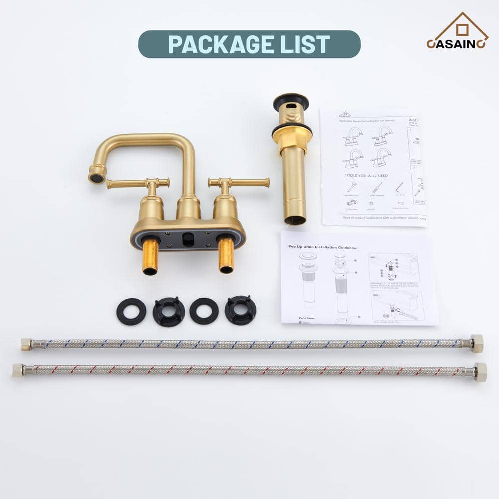 Brushed Gold Stainless Steel Double Handle Bathroom Faucet with Drain Assembly