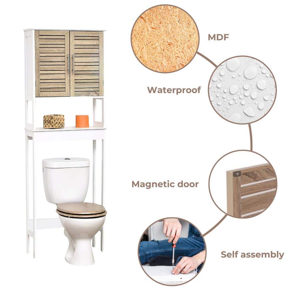 White and Oak Over-the-Toilet Bathroom Storage Cabinet