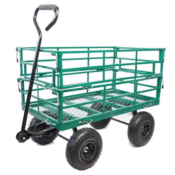 Boosicavelly 5.54 cu. ft. Metal Green Wagon Cart Garden Cart Trucks