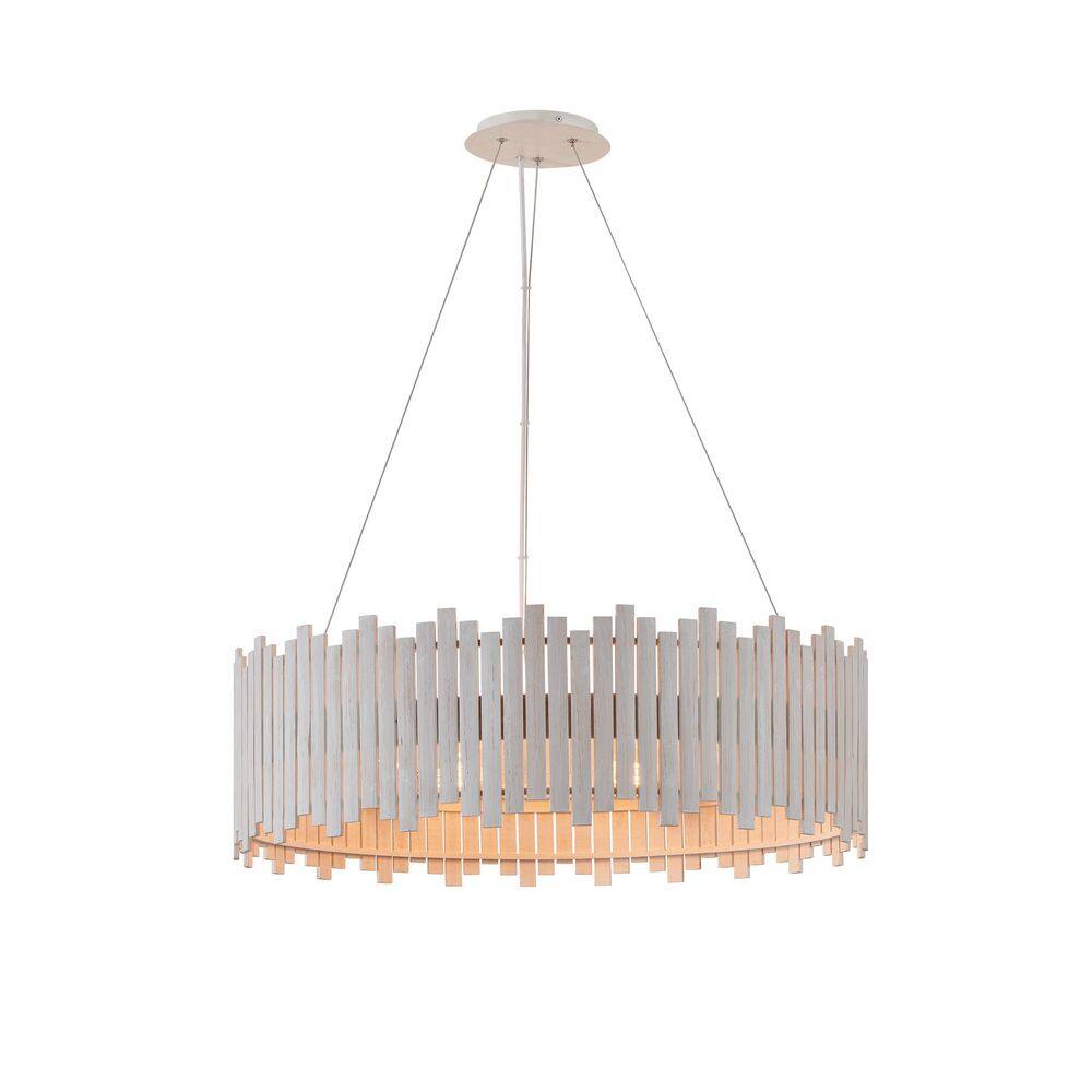30.5 in. 6-Light Antique White Bamboo Drum Pendant Light with Adjustable Hanging Height price history on PriceWatchPro