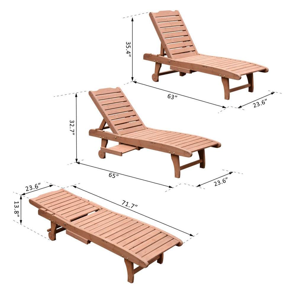 Red Wood Look Outdoor Chaise Lounge with Pull-Out Tray