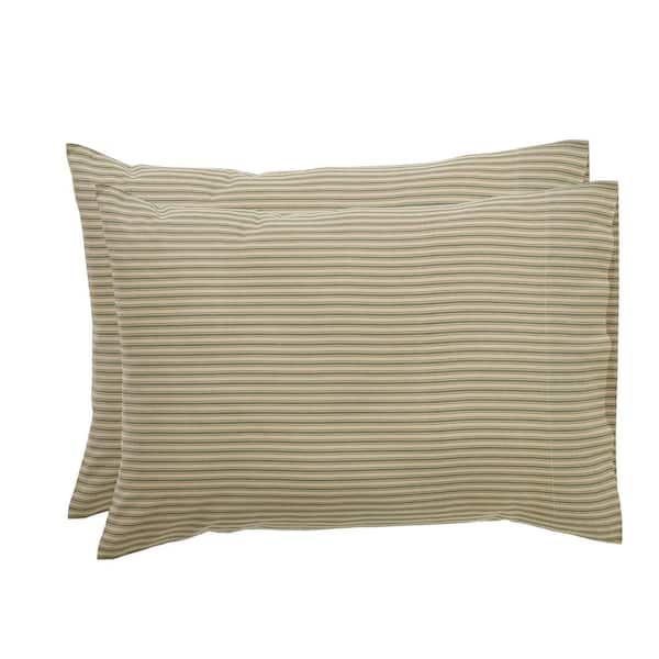 Prairie Winds Green Khaki Farmhouse Ticking Stripe Cotton Standard Pillowcase (Set of 2)