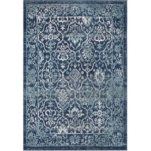 Wilton Vintage 8 ft. x 10 ft. 2" Moroccan Trellis Area Rugs Low Pile Distressed Doormat Non-Shedding Accent Rug in Blue