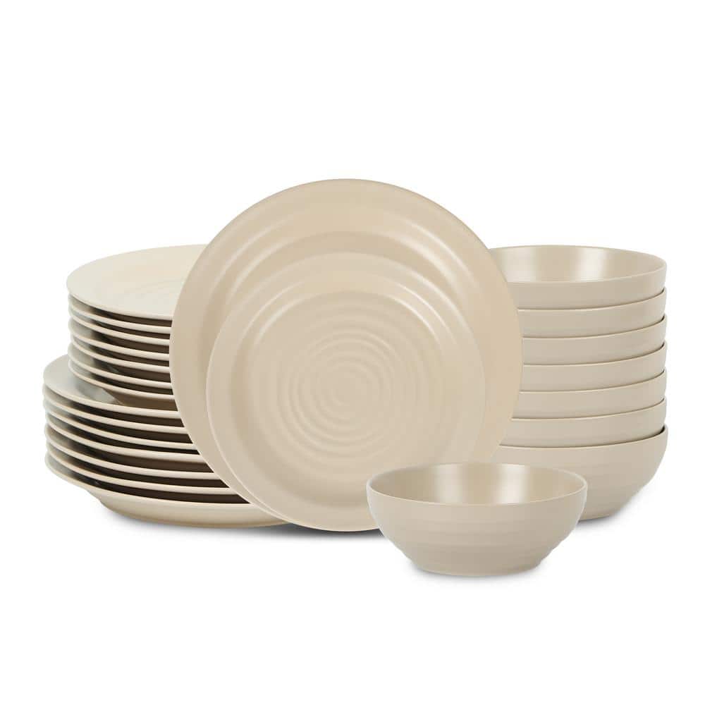 STONE LAIN Orbit 24Piece Beige Stoneware Dinnerware Set (Service for 8