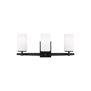 Alturas 22 in. 3-Light Midnight Black Modern Contemporary Wall Bathroom Vanity Light with Satin Etched Glass Shades