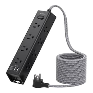 15-Ft Flat Plug Power Strip Surge Protector Long Extension Cord with 12 Outlets, 3 USB & Wall Mount Overload Protection