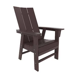 Shoreside Outdoor Patio Fade Resistant HDPE Plastic Adirondack Style Dining Chair with Arms in Dark Brown