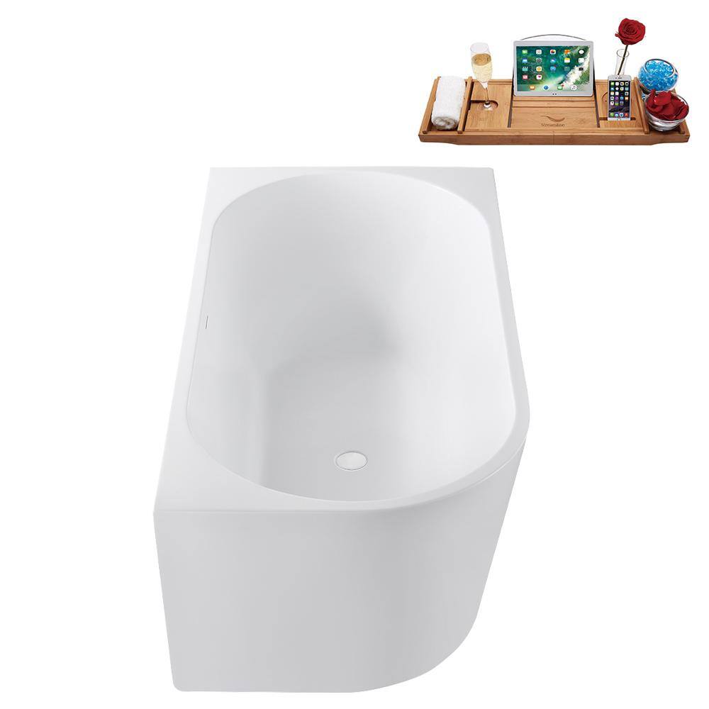 67" Glossy White Acrylic Freestanding Soaking Tub with Tray