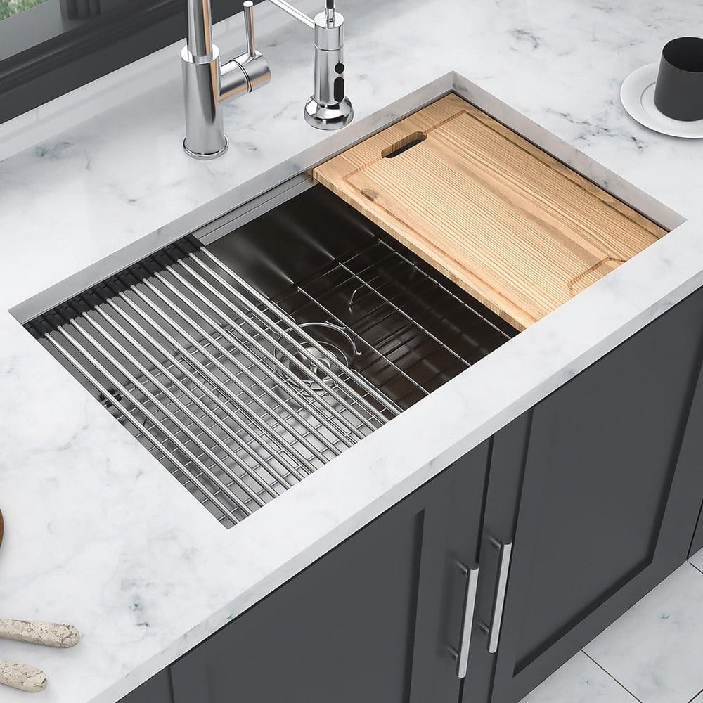 33 in. Undermount Single Bowl 18-Gauge Brushed Nickel Stainless Steel Kitch