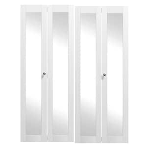 60 in x 80 in（Double 30 in. Doors)White, MDF, One Mirror Glass Panel Bi-Fold Interior Door for Closet, Hardware Kits