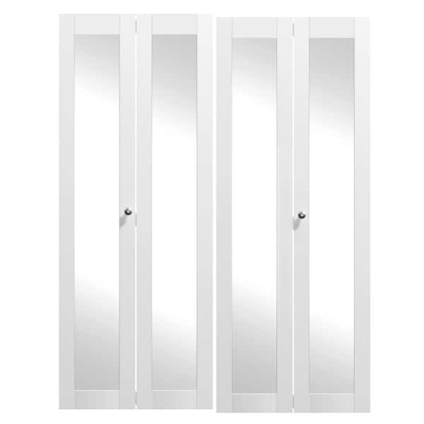 TENONER 60 in x 80 in（Double 30 in. Doors)White, MDF, One Mirror Glass Panel Bi-Fold Interior Door for Closet, Hardware Kits