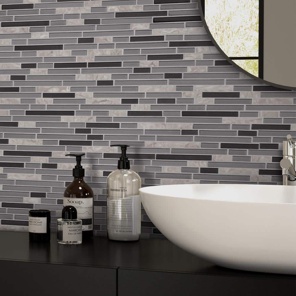 Gray and Black Glass Stone Mosaic Tile 12" x 12"