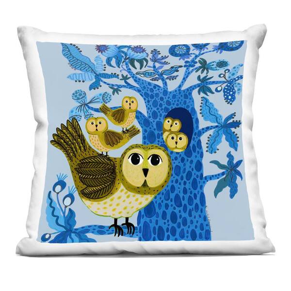Stupell Industries Playful Owls in Tree Blue Abstract Polyester 18 in. x 18 in. Throw Pillow