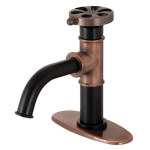 Belknap Single-Handle Single-Hole Bathroom Faucet with Push Pop-Up and Deck Plate in Matte Black/Antique Copper