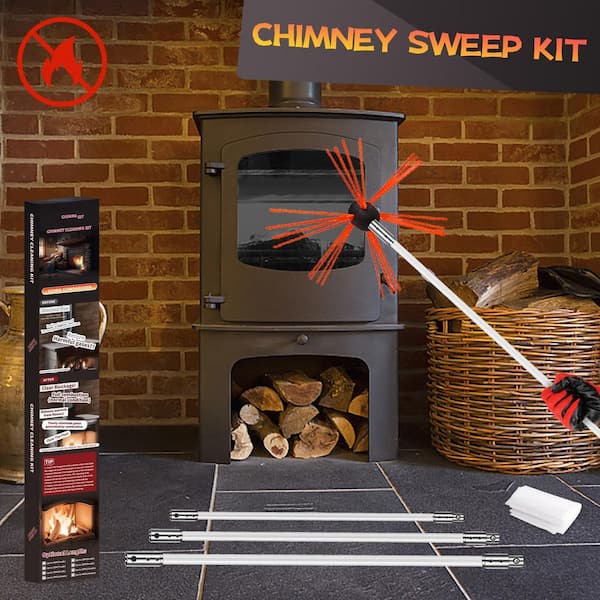 SenQWFa 26 ft. Chimney Sweep Kit w/ 8 Rods, Brush Head, Drill