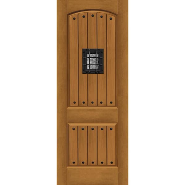 Steves & Sons Regency 36 in. x 96 in. 2P Plank Cavalier SE Universal Handing Autumn Wheat Stain Fiberglass Front Door Slab with Clavos