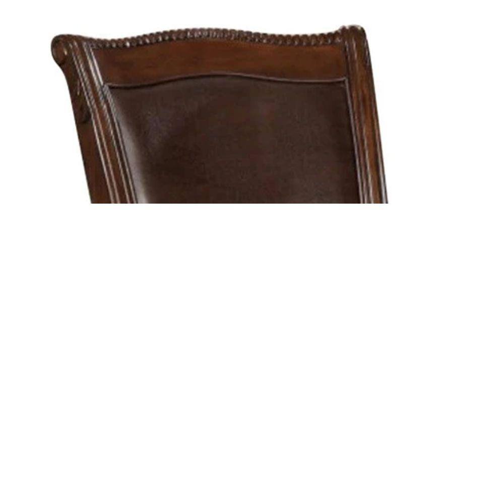 Espresso Faux Leather Traditional Carved Side Chair in Brown