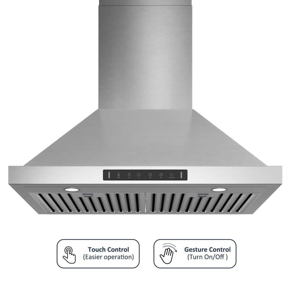 Dalxo 30 in. 600CFM Convertible Wall Mount Range Hood in Stainless Steel with in Low Noise with Dual Motor and Gesture Control