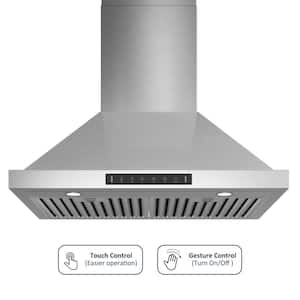 30 in. 600CFM Convertible Wall Mount Range Hood in Stainless Steel with in Low Noise with Dual Motor and Gesture Control