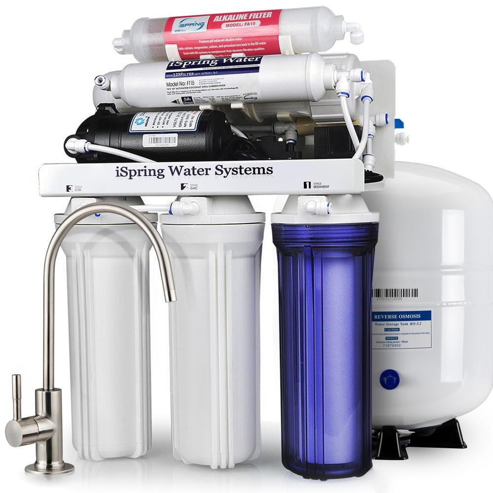 ISPRING Maximum Performance Under Sink Reverse Osmosis Water Filtration System with Booster Pump and Alkaline Filter