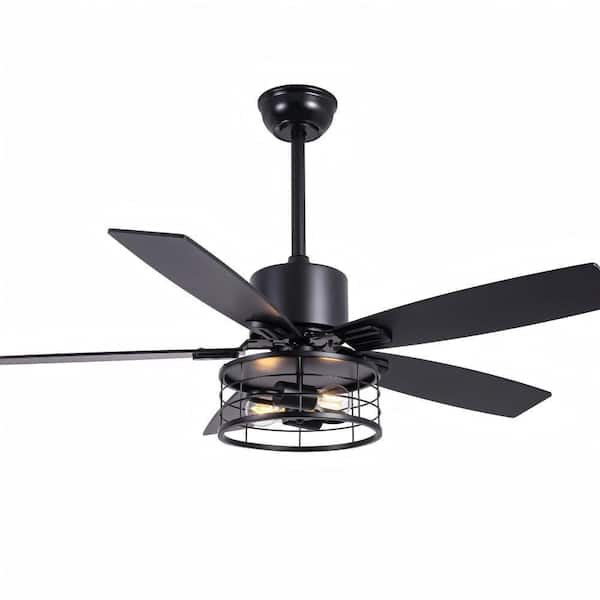 Cervera 65 in. Indoor Matte Black Modern Industrial Large Ceiling Fan with Lights, 6-Speed Quiet Ceiling Fan w/ Remote