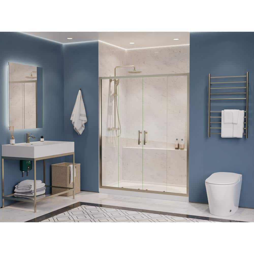 Brushed Nickel Framed Sliding Shower Door with Tempered Glass