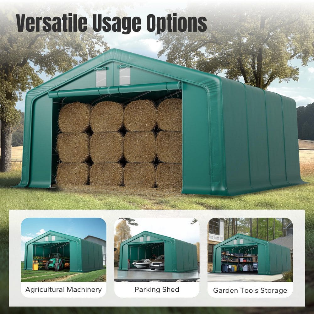 20' x 20' Green Metal Frame Portable Garage with Windows