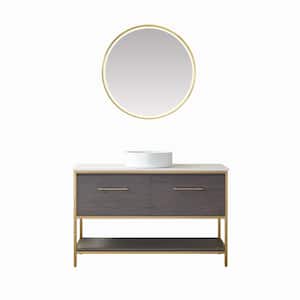 Murcia 48 in. W x 22 in. D x 36 in. H Single Sink Bath Vanity in Suleiman Oak with White Composite Stone Top and Mirror