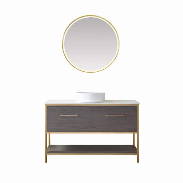 ROSWELL Murcia 48 in. W x 22 in. D x 36 in. H Single Sink Bath Vanity in Suleiman Oak with White Composite Stone Top and Mirror
