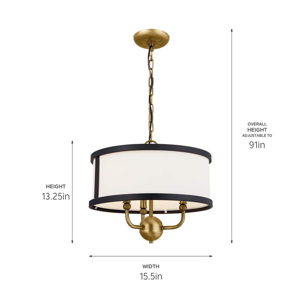 Natural Brass Mini Drum Chandelier with White Shade