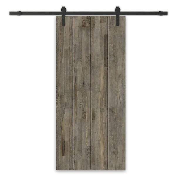 CALHOME 28 in. x 80 in. Weather Gray Stained Pine Wood Modern Interior Sliding Barn Door with Hardware Kit