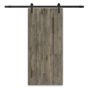 34 in. x 96 in. Weather Gray Stained Solid Wood Modern Interior Sliding Barn Door with Hardware Kit