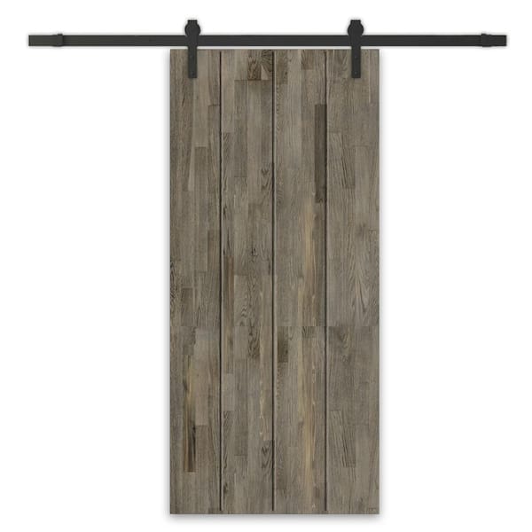 CALHOME 40 in. x 80 in. Weather Gray Stained Solid Wood Modern Interior Sliding Barn Door with Hardware Kit