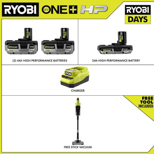 ONE+ HP 18V Kit w/ (2) 4.0 Ah Batteries, 2.0 Ah Battery, Charger, & ONE+ HP Stick Vacuum