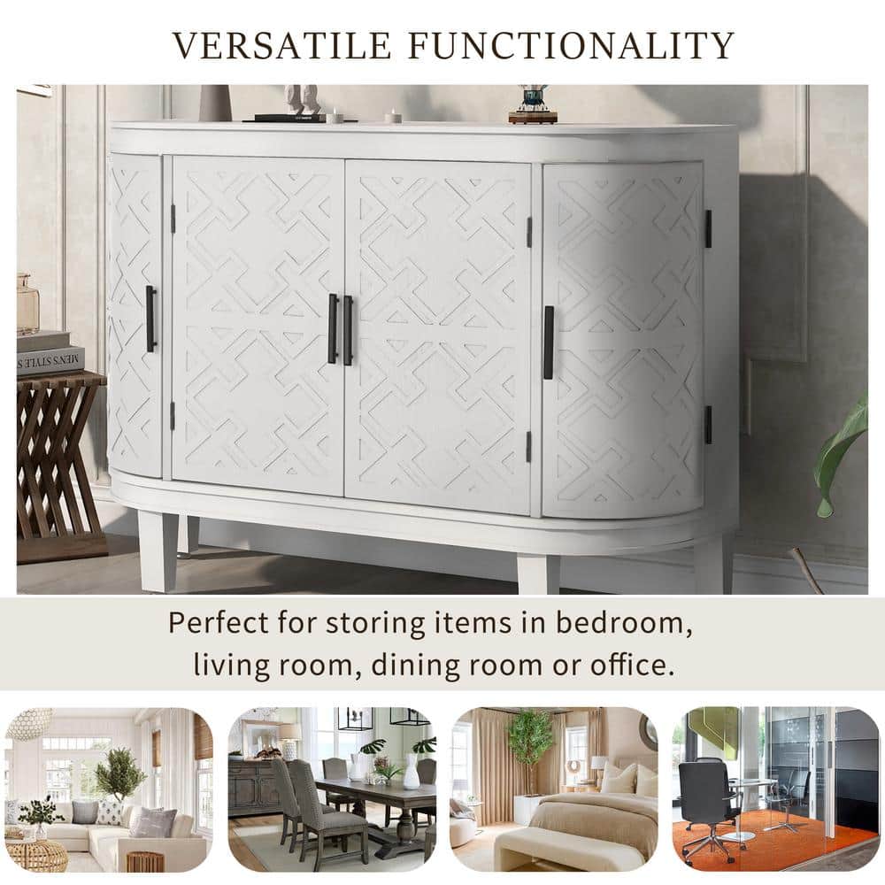 White 47.2" Wood Sideboard with Antique Pattern Doors
