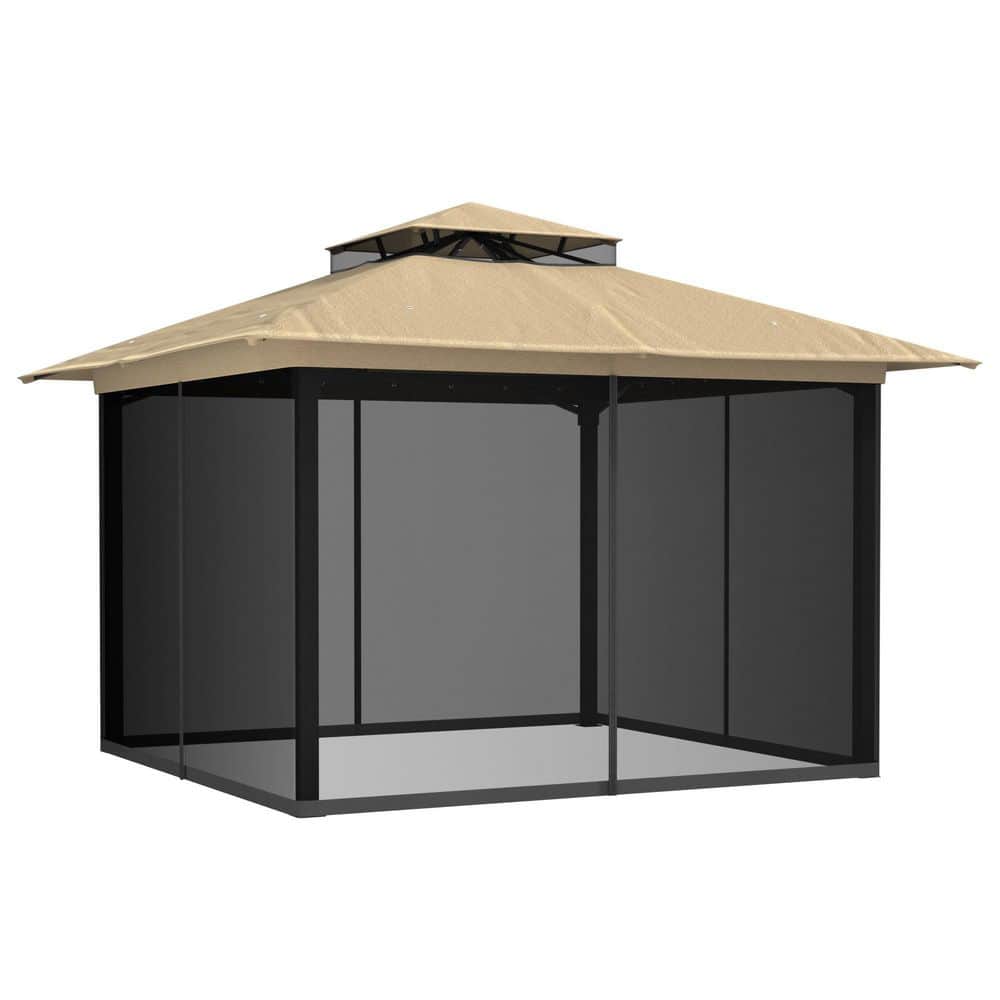 11 ft. x 11 ft. Outdoor Patio Gazebo with Mosquito Netting, Double Roof Metal Canopy for Backyard Covered Patio(Khaki) price history on PriceWatchPro