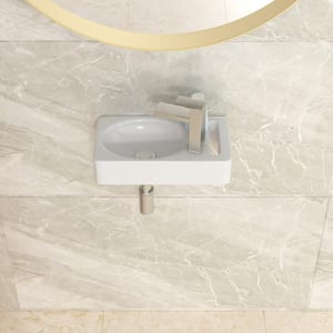 15 in. Wall Mount Hung Rectangle Vessel Sink Ceramic White Bathroom Sink