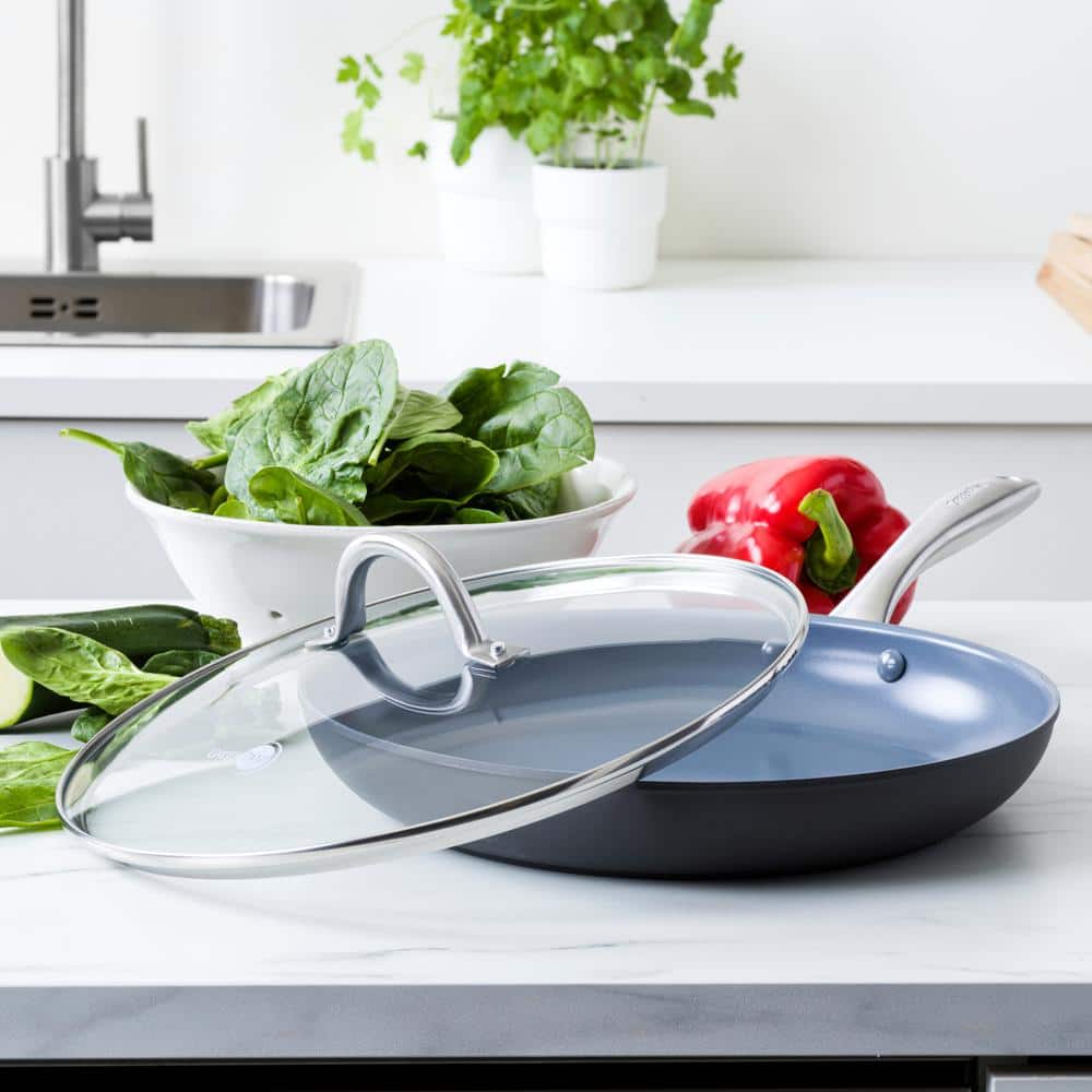 GreenPan Lima 12" Gray Aluminum Ceramic Nonstick Fry Pan with Lid
