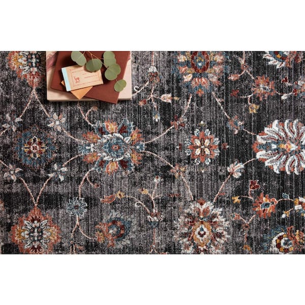 Raia Charcoal and Grey Tribal Distressed Washable Rug