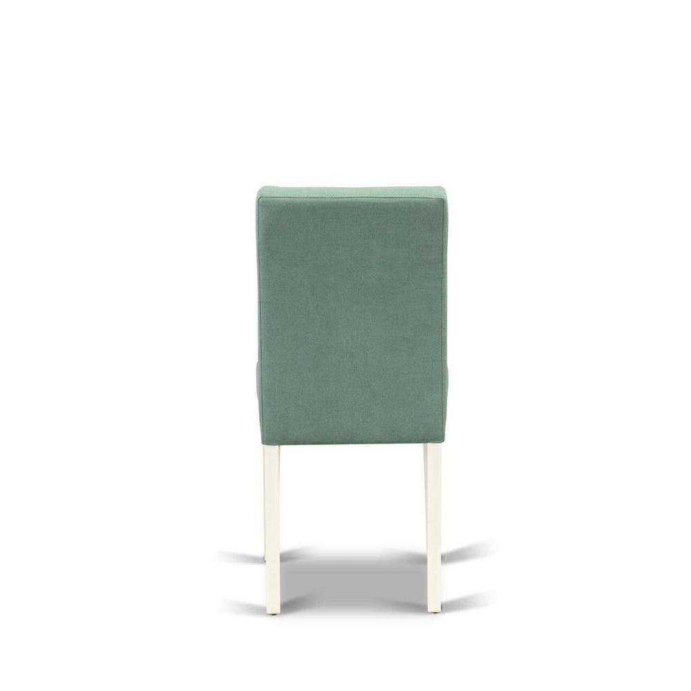 Linen White Round Pedestal Dining Table Set with Willow Green Faux Leather Chairs