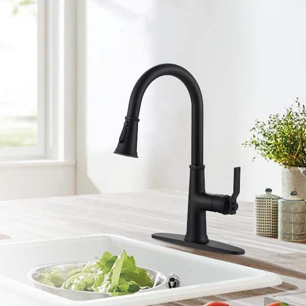 16.7 in. Matte Black 3-Mode Single Handle Pull Down Sprayer Kitchen Faucet with 360° Spout Swivel in Stainless Steel